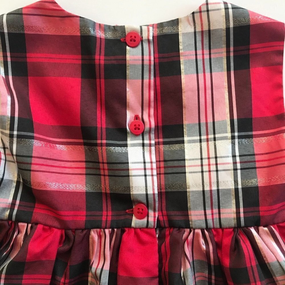 PASTOURELLE Metallic Plaid red black silver white fancy tulle dress baby 18 mo - Picture 6 of 13